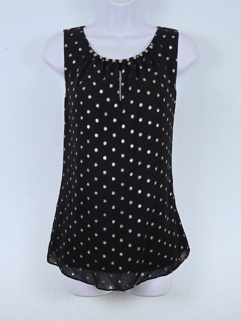 White House Black Market Black & Gold Metallic Polka Dot Embellished Blouse - S